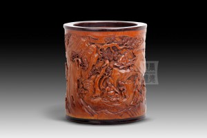 BH-008 竹雕筆筒 - “琴棋書畫圖”