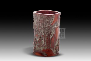 BH-009 竹雕四方筆筒 -  “郊外相聚樂”