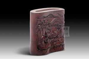 BH-023 扁形竹雕座 - “松下三老”