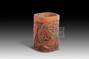 BH-033 竹雕四方筆筒 - “琴韻”