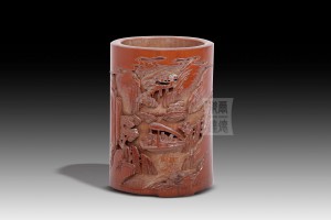 BH-040 竹雕筆筒 -  “山水木舟”